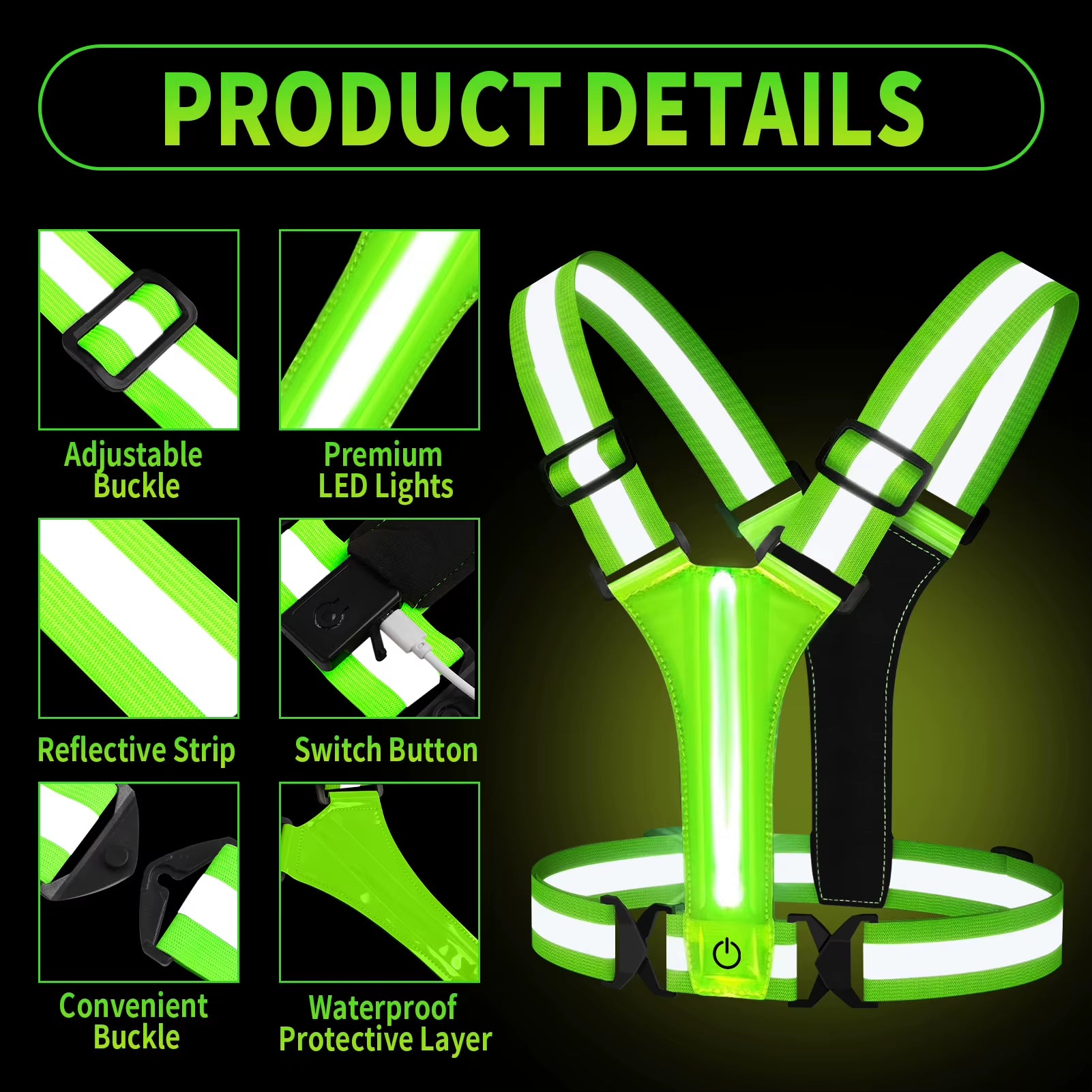 Outdoor Night Walking Safety Vests Highlight Adjustable Lightweight Reflective Vest Biking Safety Straps Waterproof Running Gear